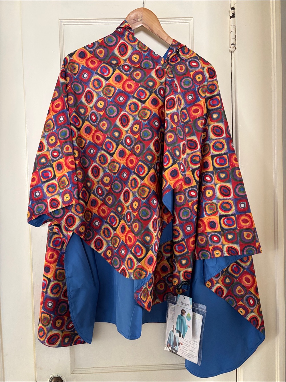 Reversible Geometric Print RainCaper in Multicolor and Blue